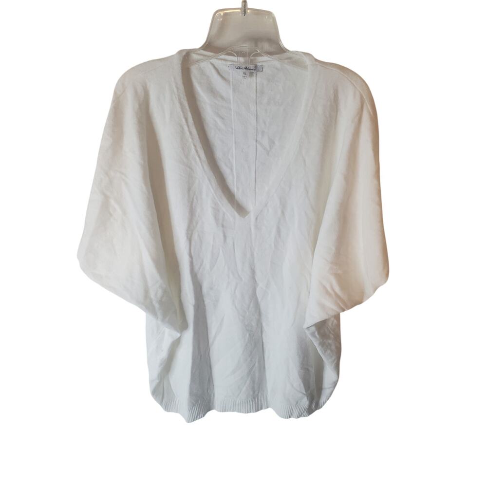 Vila Milano Dolman Sleeve V-Neck White Sweater, XL
